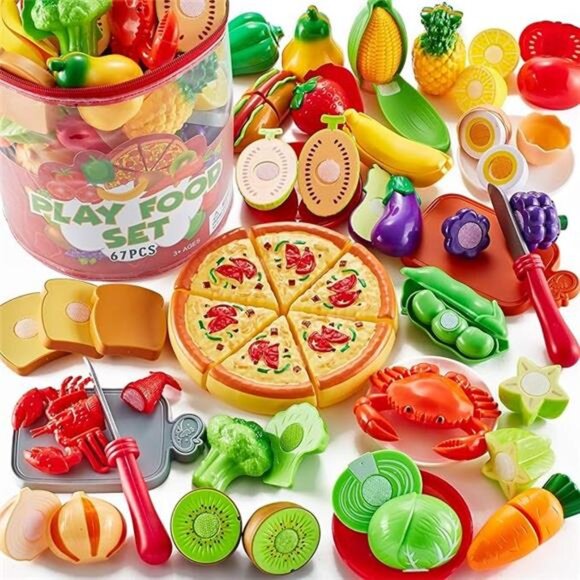 67Pc Pretend Play Food Sets for Kids Kitchen, Pizza Toy Food & Cutting Fake Food - Picture 7 of 7